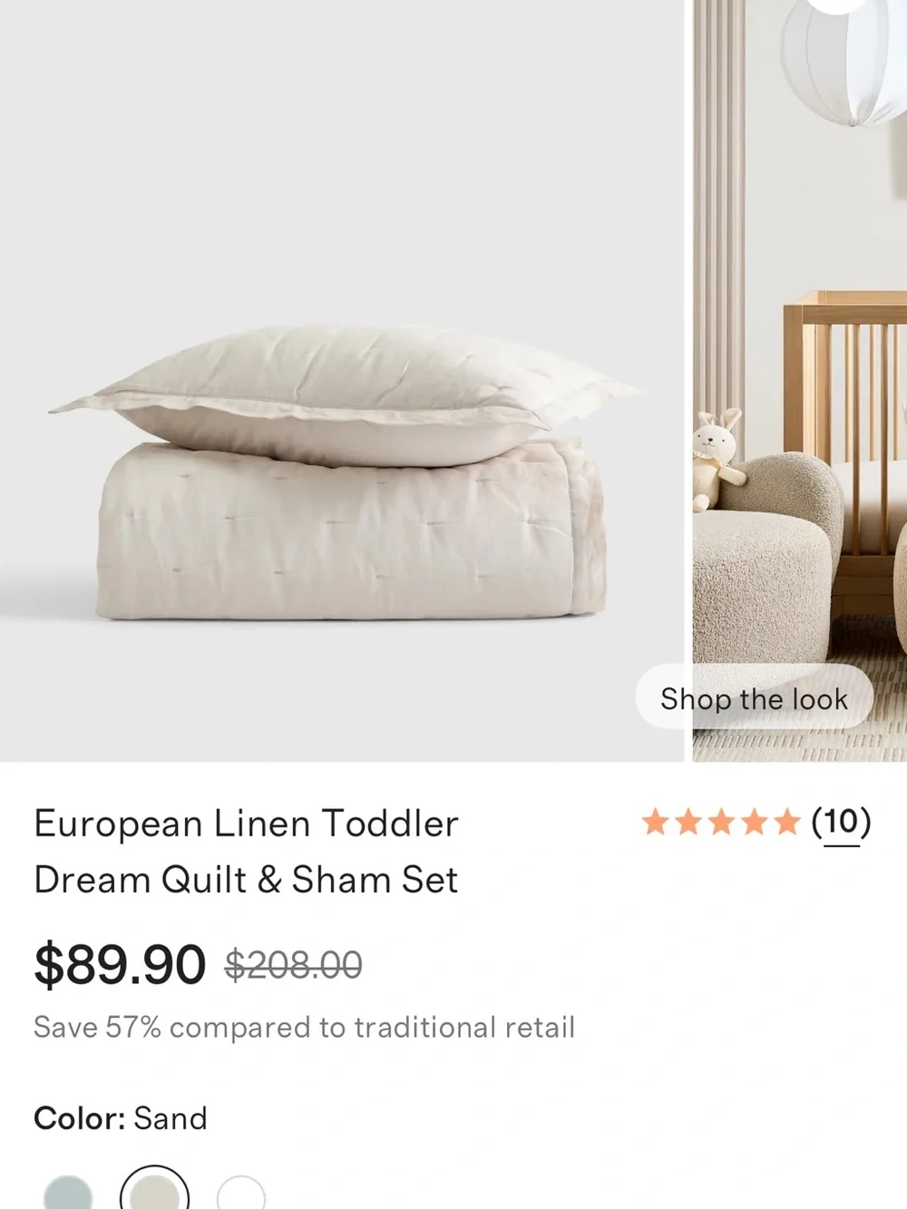 Quince Soft Linen Toddler Pillow and Quilted Sham in Sand